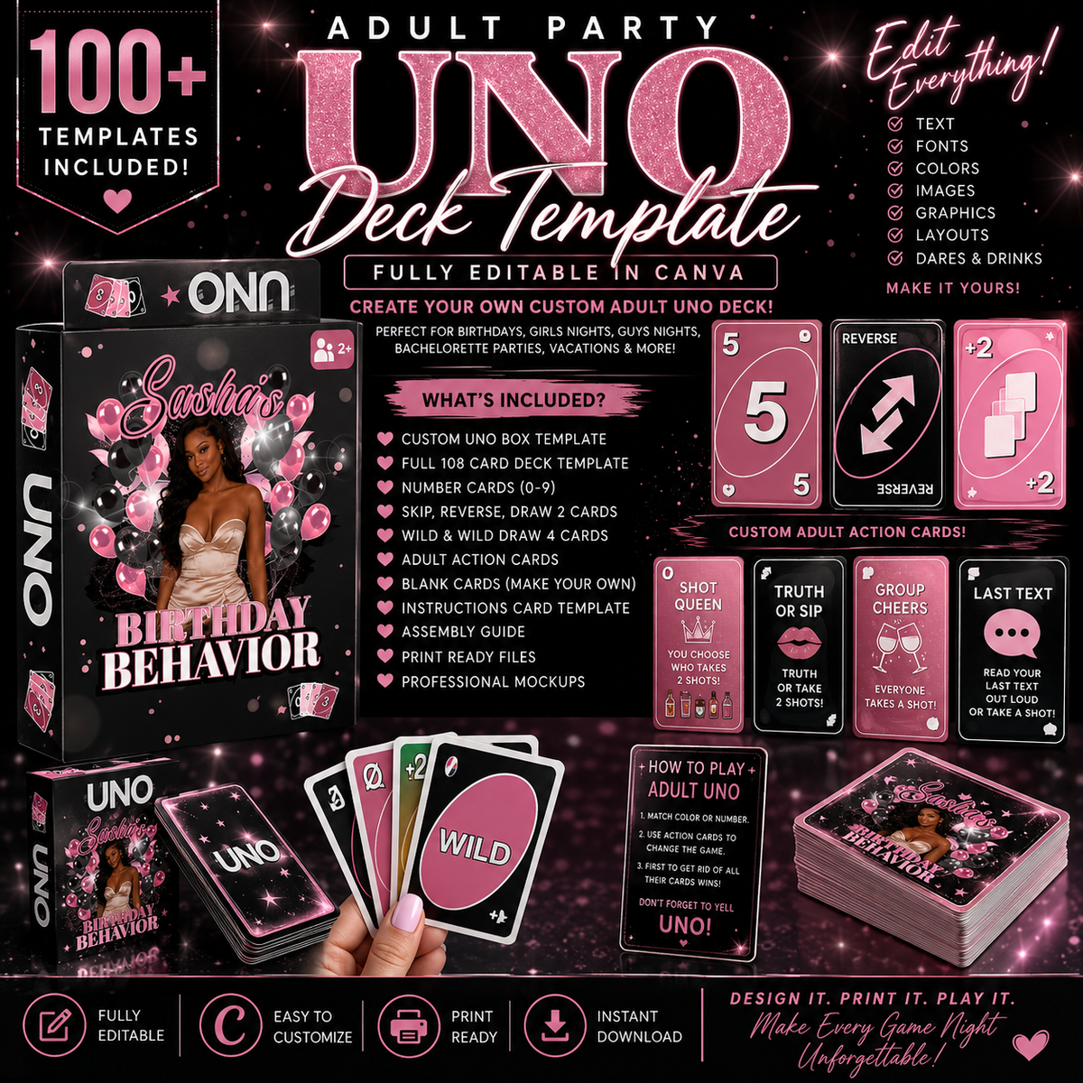 Adult Uno Cards Template- Digital Download