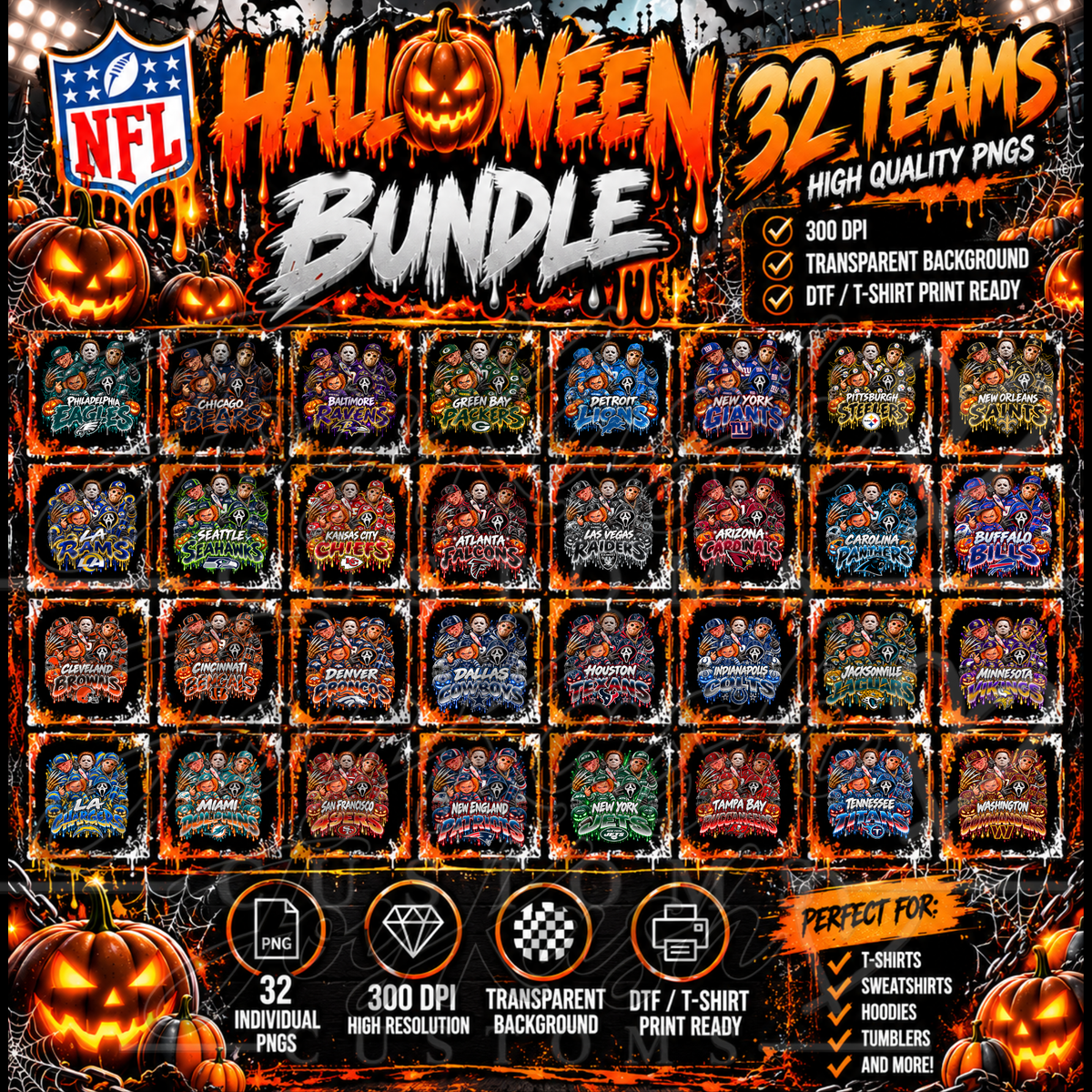 Halloween NFL PNG Bundle (All 32 teams)