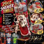 20oz Custom Sneaker Tumbler with ice lid and Real Shoelaces