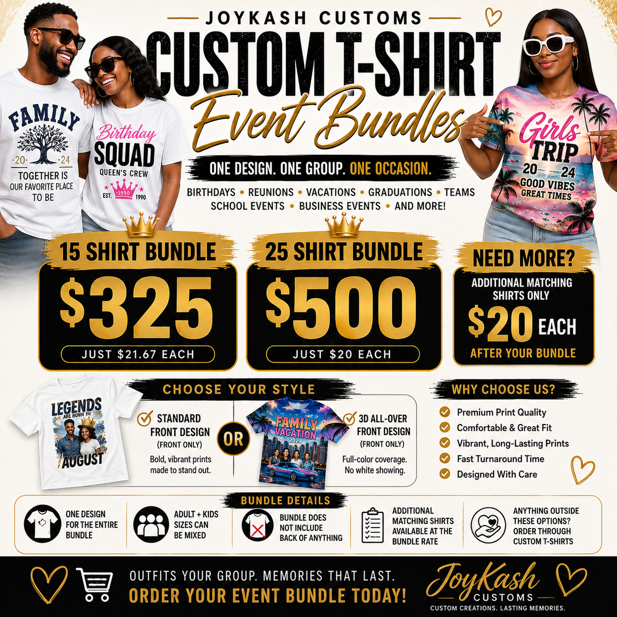 Custom T-shirt Bundle (Front design/All over 3D front only)